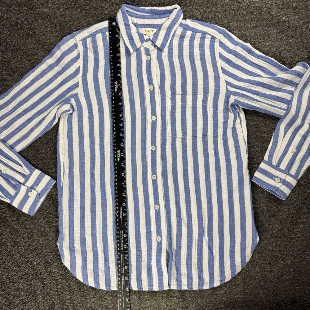 J.Crew Factory Womens Sz XS Striped Gauze Button Up Shirt Blue White Coastal - Picture 5 of 11
